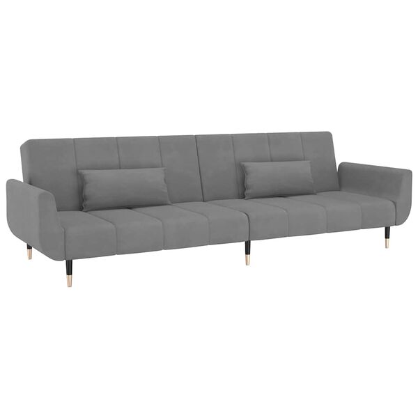 vidaXL Dvivietė sofa-lova su dvejomis pagalvėmis, pilka, aksomas