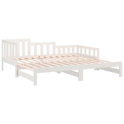 vidaXL Ištraukiama lova, balta, 2x(80x200)cm, pušies medienos masyvas