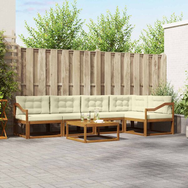 vidaXL Lauko sofos komplektas su pagalve 6 pcs Natūralus ir grietinėlė