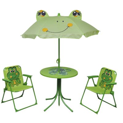 vidaXL Vaik. bistro baldų kompl. su skėčiu nuo saulės, 3d., žalias