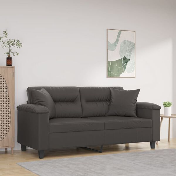 vidaXL Dvivietė sofa su pagalvėmis, pilka, 140cm, dirbtinė oda