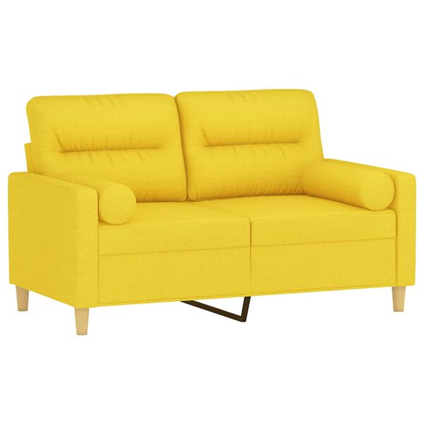 vidaXL Dvivietė sofa su pagalvėlėmis, &scaron;viesiai geltona, 120cm, audinys