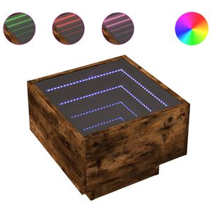 vidaXL &Scaron;oninis staliukas su LED, dūminio ąžuolo, 40x40x30cm, mediena