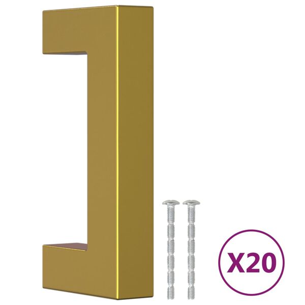 vidaXL Spintelės rankenėlės, 20vnt., auksinės, nerūdijantis plienas