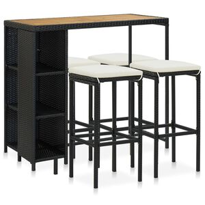 vidaXL Sodo komplektas su pagalvėmis, 5 dalių, juodas, poliratanas