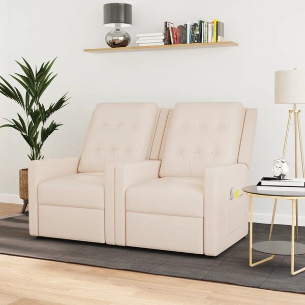 vidaXL Dvivietis atlošiamas masažinis krėslas, kreminis, audinys