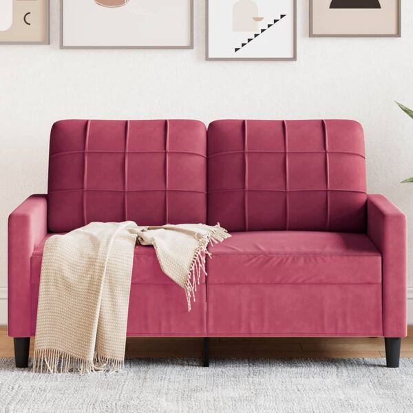 vidaXL Dvivietė sofa, raudonojo vyno spalvos, 120cm, aksomas