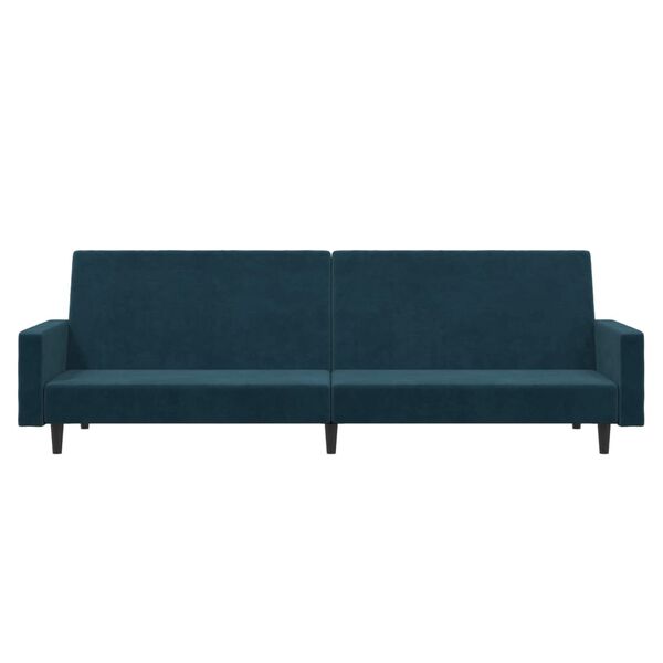 vidaXL Dvivietė sofa-lova, mėlynos spalvos, aksomas