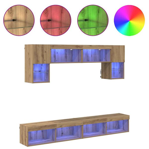 vidaXL Televizorių sieniniai baldai su LED 6 pcs Amatininkų ąžuolas