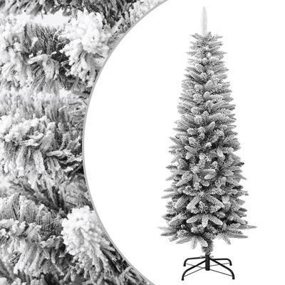 vidaXL Dirbtinė siaura Kalėdų eglutė su sniegu, 150cm, PVC ir PE
