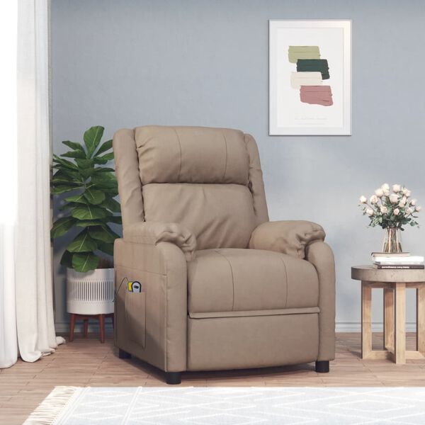 vidaXL Atsistojantis masažinis krėslas, kapučino spalvos, dirbtinė oda