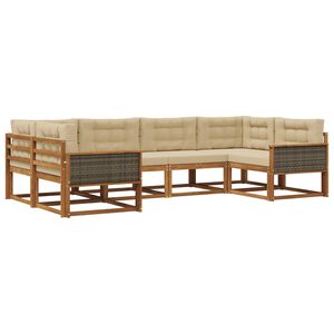 vidaXL Lauko sofos komplektas su pagalve 6 pcs Natūralus ir bežinis