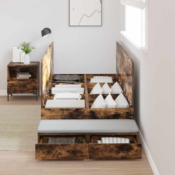 vidaXL Lova su daiktų laikymo vieta su stalčių Rūkyta ąžuolas 90 cm