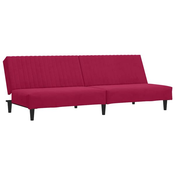 vidaXL Dvivietė sofa-lova, raudonojo vyno spalvos, aksomas