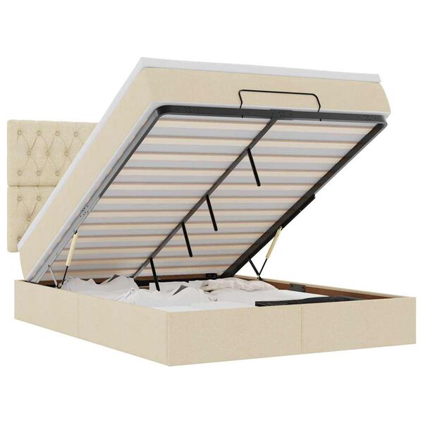 vidaXL Osmanų lova su čiužiniu, kreminis, 140x190cm, audinys