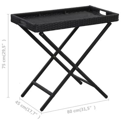 vidaXL Sulankstomas stalas, juodos spalvos, 80x45x75cm, poliratanas