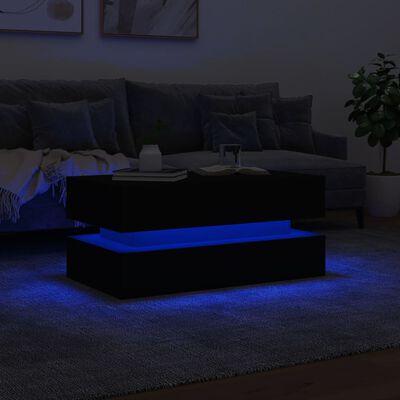 vidaXL Kavos staliukas su LED lemputėmis, juodos spalvos, 90x50x40cm