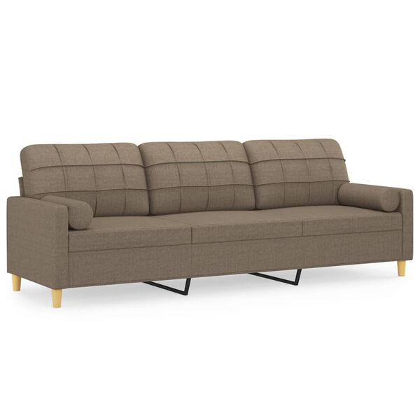 vidaXL Trivietė sofa su pagalvėmis, taupe, 210cm, audinys