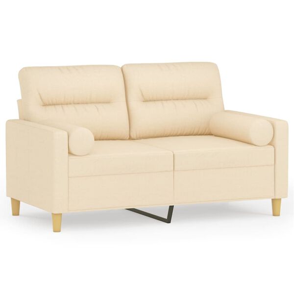 vidaXL Dvivietė sofa su pagalvėmis, kreminė, 120cm, audinys