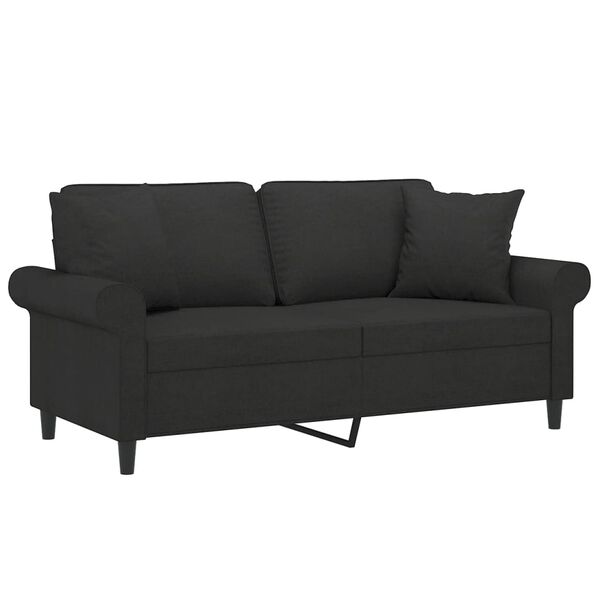 vidaXL Dvivietė sofa su pagalvėmis, juoda, 140cm, audinys