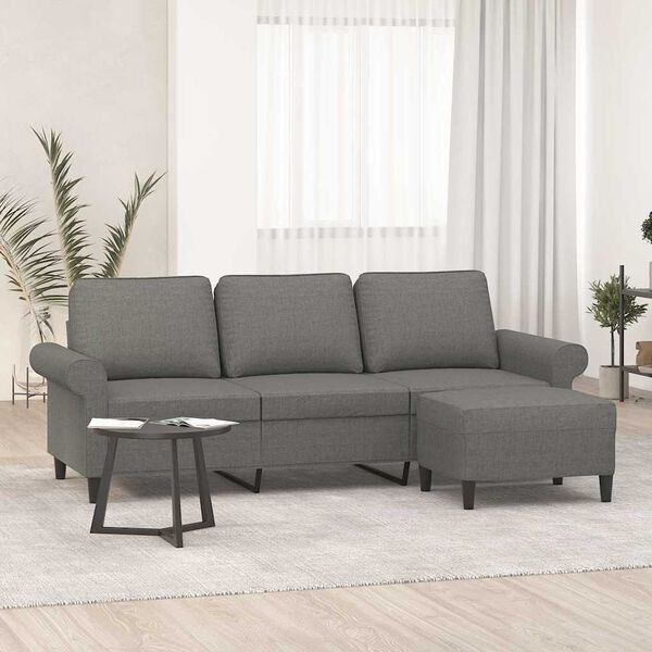 vidaXL Trivietė sofa su pakoja, tamsiai pilkos spalvos, 180cm, audinys