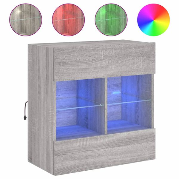 vidaXL Sieninė TV spintelė su LED lemputėmis, pilka, 58,5x30x60,5cm