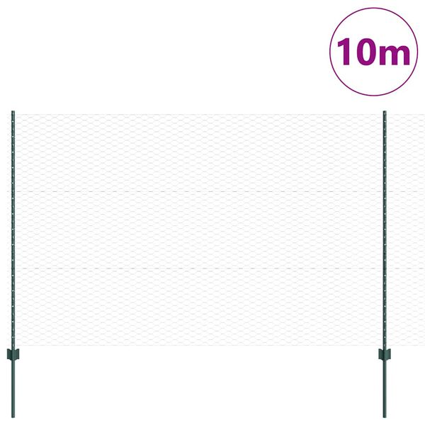vidaXL Tvora su stulpais Žalia 1,5 x 10 m Plienas ir PVC