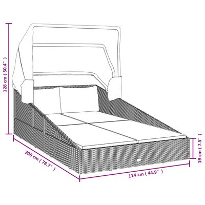 vidaXL Saulės gultas su stogeliu, pilkas, 200x114x128cm, poliratanas