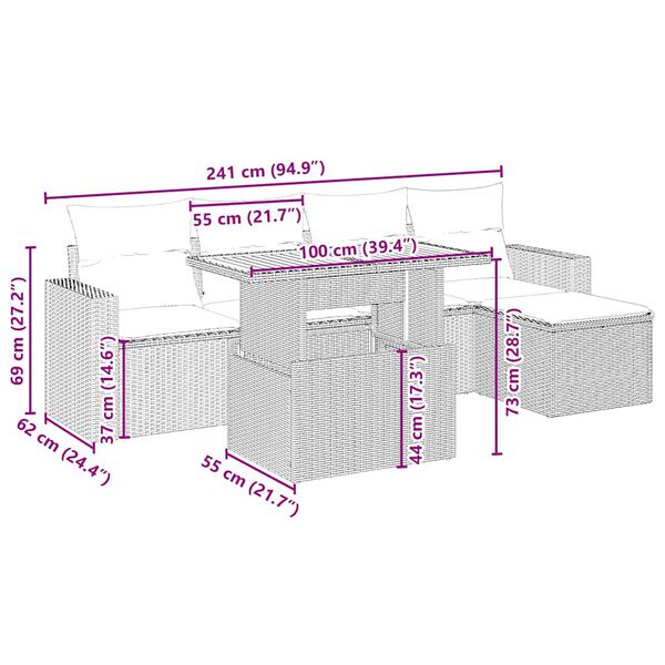 vidaXL Sofos komplektas su pagalvėlėmis, 6 dalių, smėlio, poliratanas