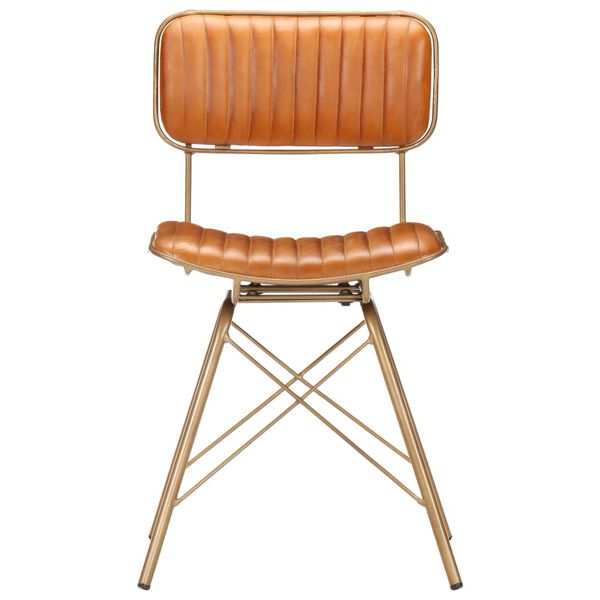 vidaXL Valgomojo kėdės, 6vnt., žalvario ir rudos, tikra ožkos oda