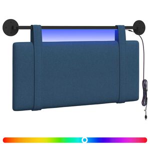 vidaXL Pakabinamas lovos galvūgalis Su LED &scaron;viesa Mėlyna Audinys