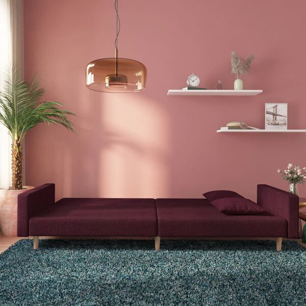 vidaXL Dvivietė sofa-lova su dvejomis pagalvėmis, violetinė, audinys