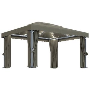 vidaXL Pavėsinė su lemputėmis ir užuolaidomis LED, taupe, 4x3m