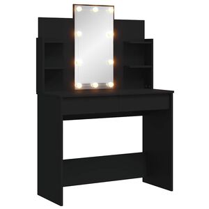 vidaXL Kosmetinis staliukas su LED lemputėmis, juodas, 96x40x142cm