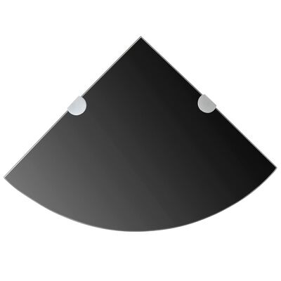 vidaXL Kampinė lentyna su chromo laikikliais, juodas stiklas 25x25 cm
