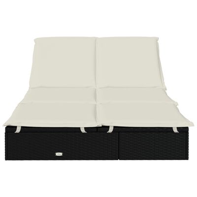 vidaXL Dvivietis saulės gultas su čiužinukais, juodas, poliratanas