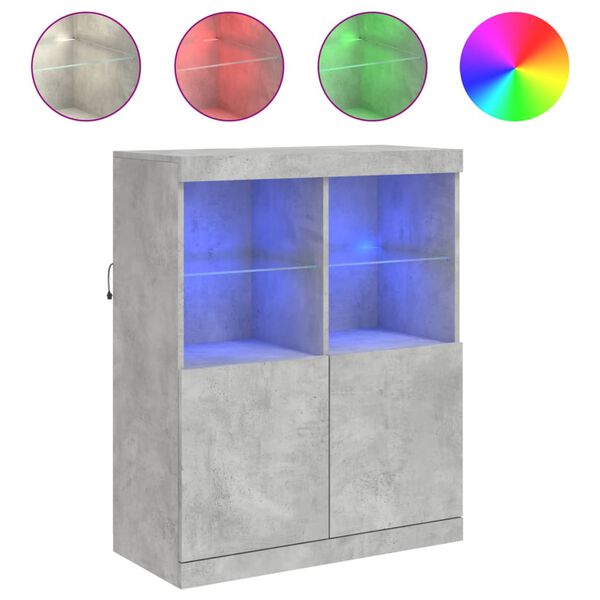 vidaXL &Scaron;oninė spintelė su LED lemputėmis, betono pilka, 81x37x100cm