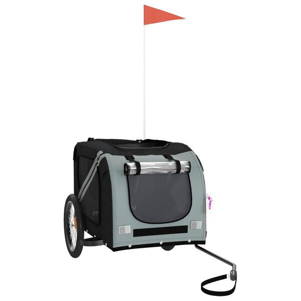 vidaXL Dviračio priekaba augintiniams, juoda/pilka, audinys/geležis