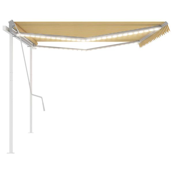 vidaXL Rankiniu būdu ištraukiama markizė su LED, geltona/balta, 5x3m