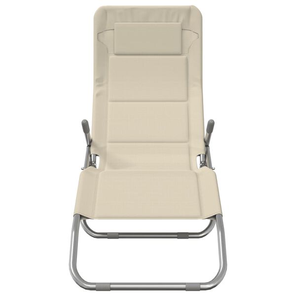 vidaXL Sulankstomi saulės gultai, 2vnt., kreminė, tekstilenas/plienas