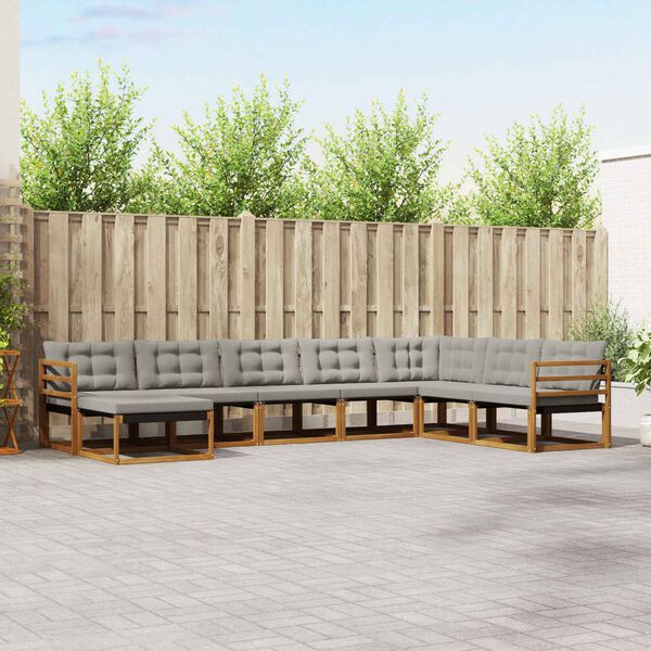 vidaXL Lauko sofos komplektas 8 pcs Natūrali ir &scaron;viesiai pilka