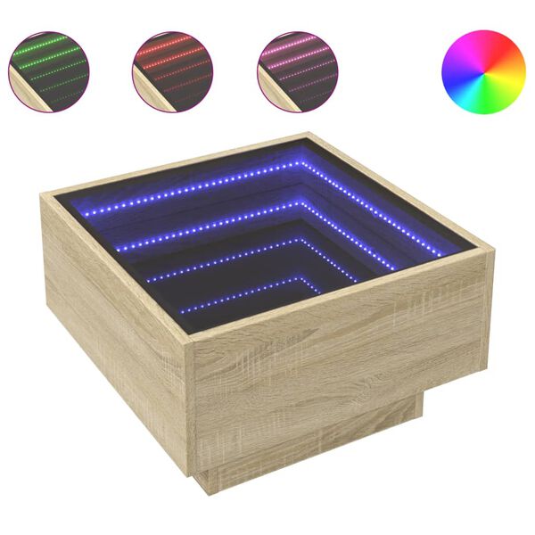 vidaXL Kavos staliukas su LED, ąžuolo, 50x50x30cm, apdirbta mediena