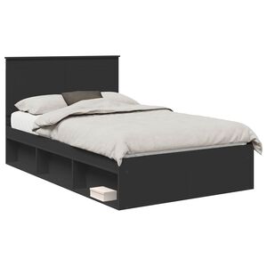 vidaXL Lovos rėmas su stalčių Juoda 135 x 190 cm Kietos pu&scaron;ies mediena