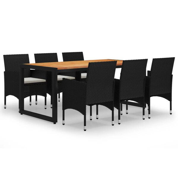 vidaXL Sodo valgomojo baldų komplektas, 7 dalių, juodos spalvos