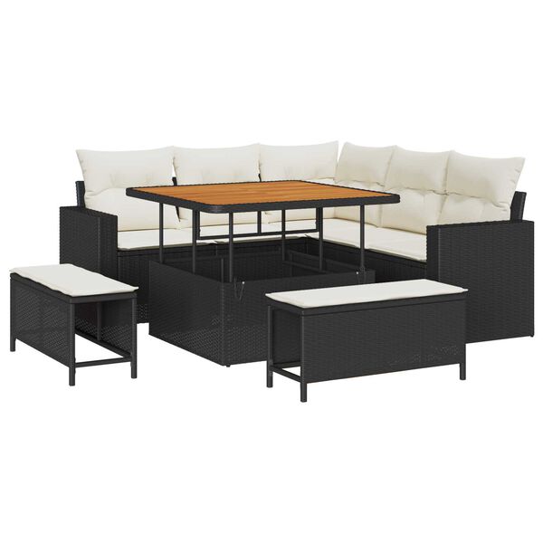 vidaXL Sodo Sofų Rinkinys su pagalve 8 pcs Juoda ir kreminė