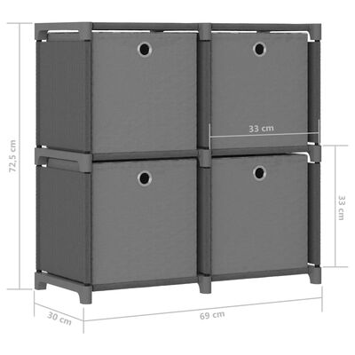 vidaXL Lentyna su 4 dėžėmis, pilkos spalvos, 69x30x72,5cm, audinys