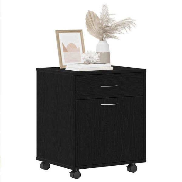 vidaXL Spintelė su ratukais su ratu juoda ąžuolo 45 x 38 x 54 cm