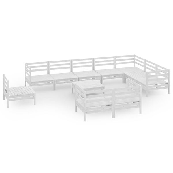 vidaXL Sodo poilsio baldų komplektas, 11 dalių, baltas, pu&scaron;ies masyvas