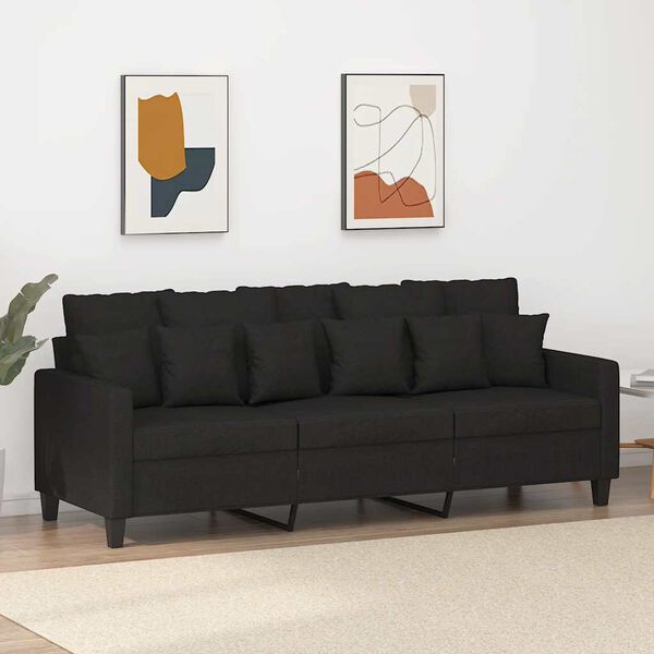 vidaXL Trivietė sofa, juodos spalvos, 180cm, audinys