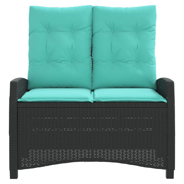 vidaXL Atlo&scaron;iamas sodo suoliukas su pagalvėlėmis, juodas, poliratanas